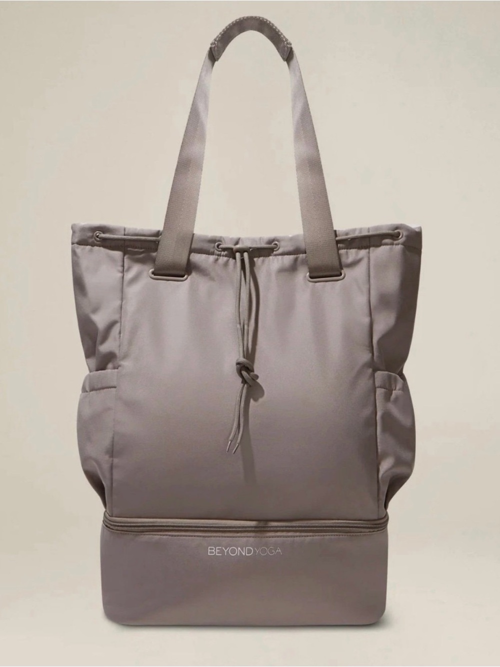 Beyond Yoga Convertible Gym Bag Backpack Tote Taupe Gray Drawstring